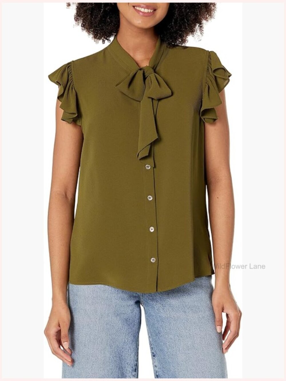 Flutter Sleeve Work Top Short Sleeve Blouse V-Neck Ruffle